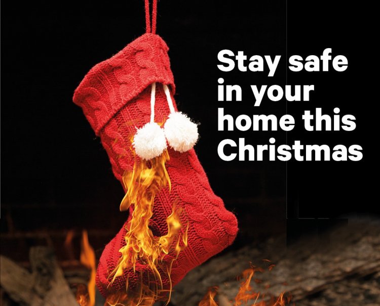 christmas stocking and decorations with fire